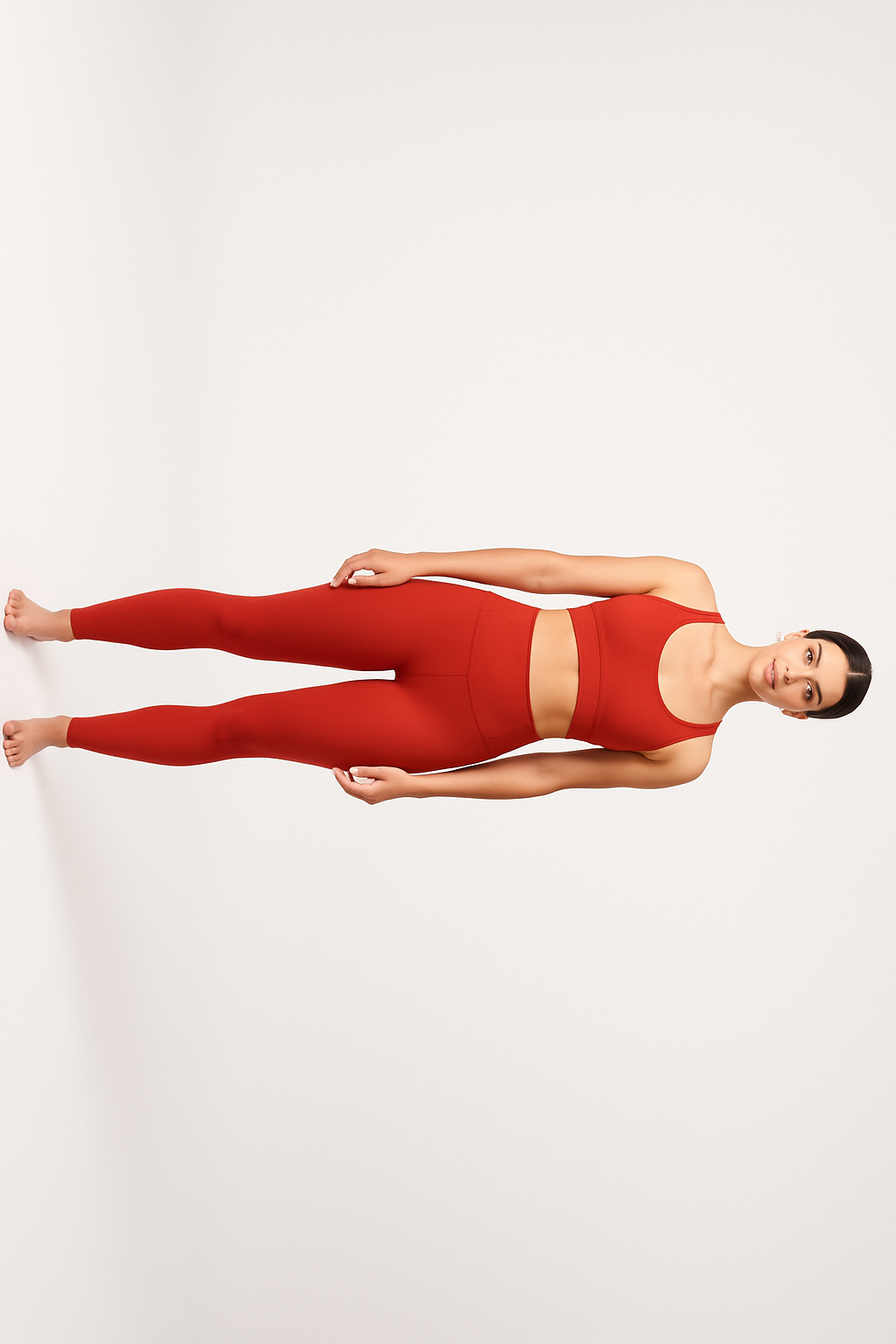 Scarlet red yoga set - complete head to toe view